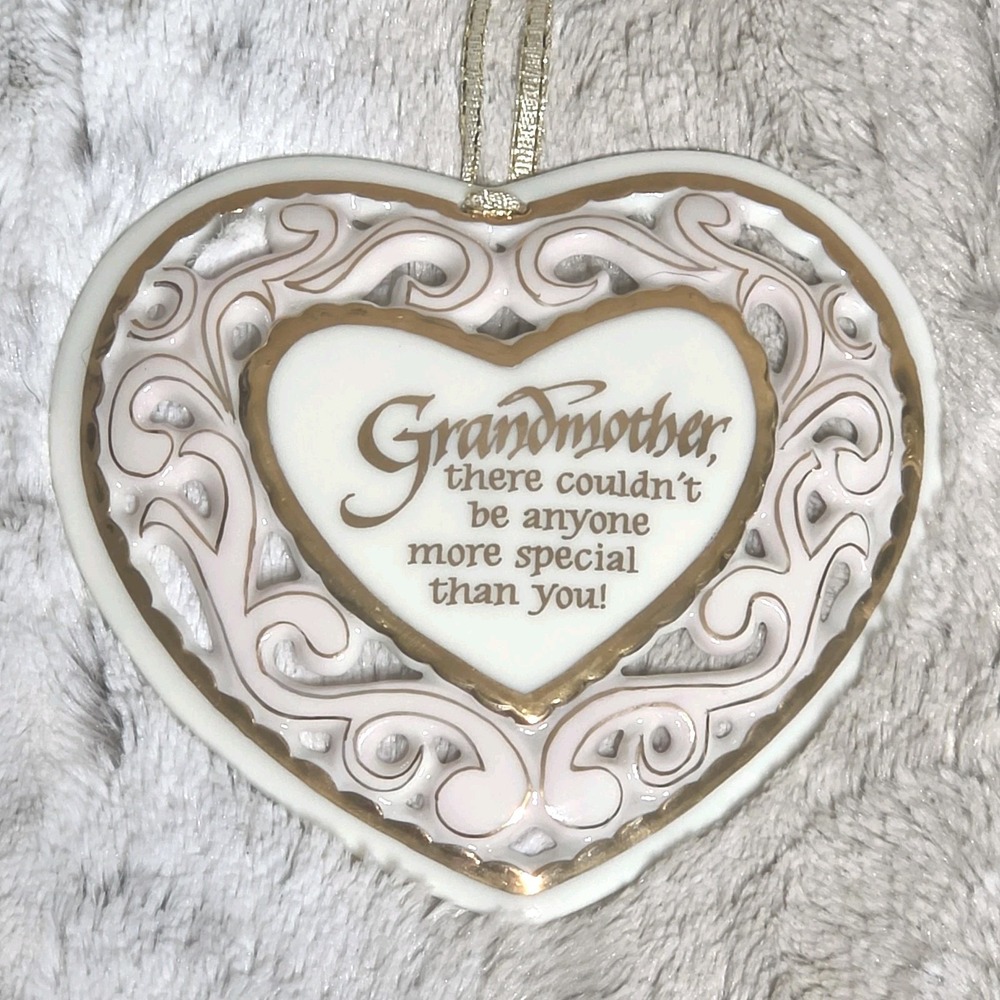 Vtg 1994 Carlton Cards Heirloom Grandmother Porcelain Heart Ornament Gold Trim